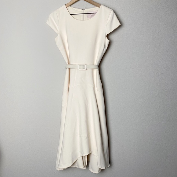 Gal Meets Glam Cecilia Off-White Crepe Belted Midi Dress - Picture 7 of 16